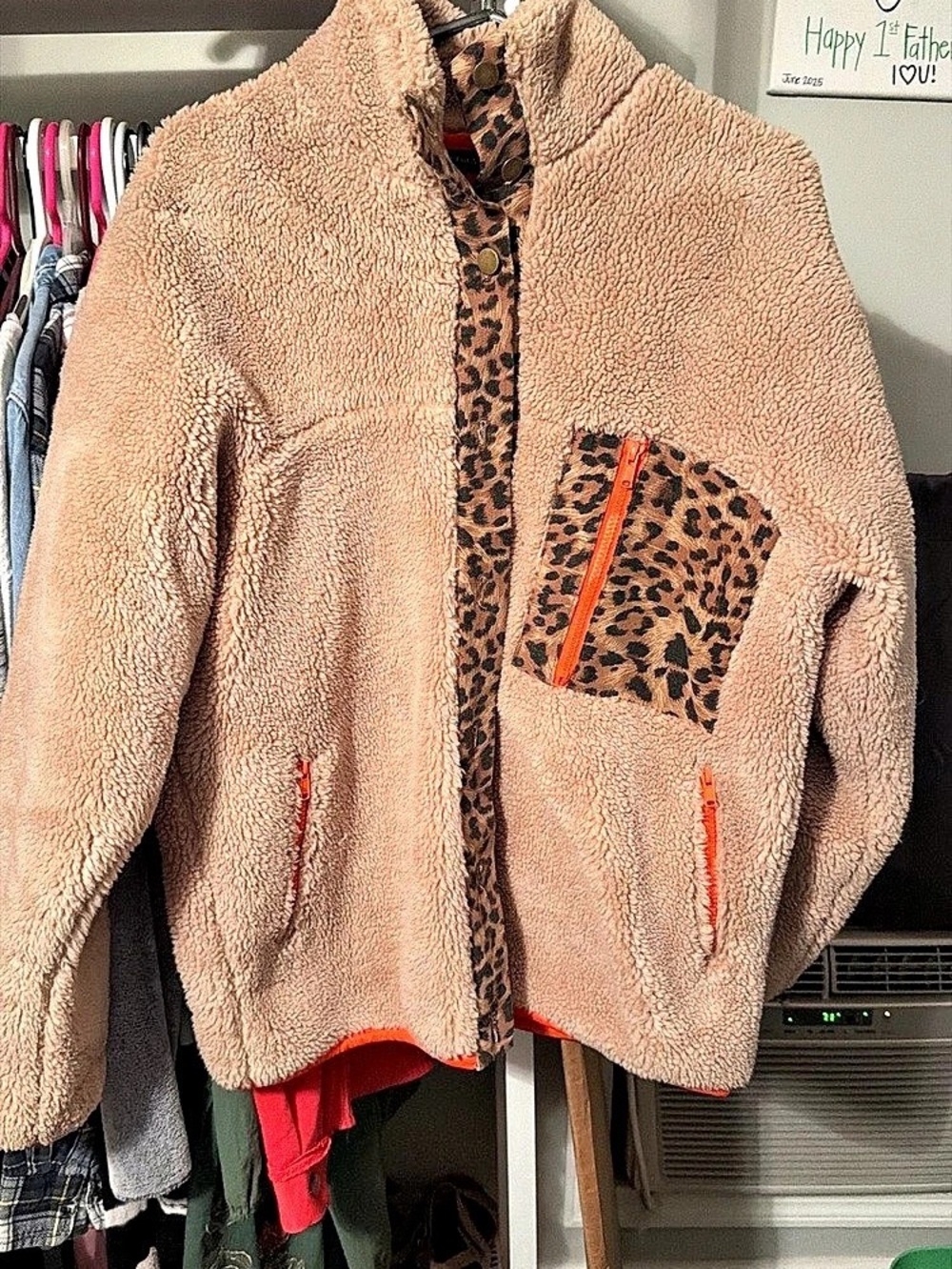 Fleece Zip-Up Jacket Brown & Orange